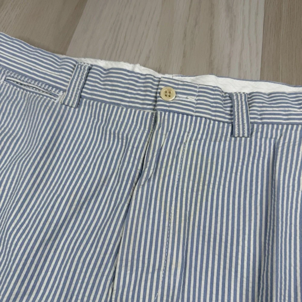 VTG Polo Ralph Lauren Seersucker Pants Mens 34x30 Blue White 100% Cotton
